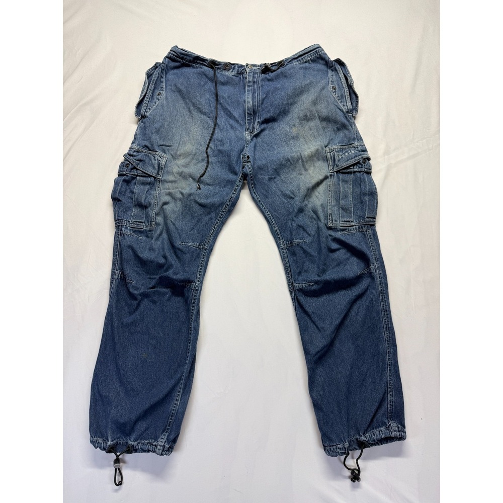 Vintage Phat Farm Jogger Jeans Mens 38x30 Blue Denim Mid Rise Cargo Pockets